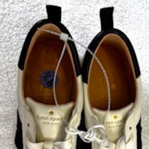 Kate Spade white leather lace-up sneakers with black accents NWOT Size 8-1/2 - Picture 9 of 9